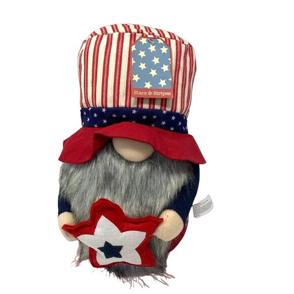 Patriotic Stars Stripes Gnome Chubby Plush Weighted 4th of July Red New 13 inch - Picture 2 of 8
